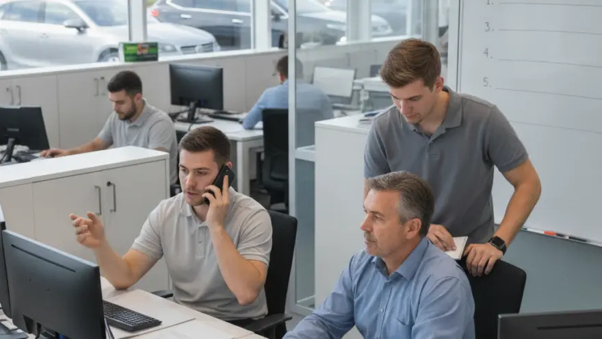 Plusieurs employés de bureau travaillent à leur bureau devant des ordinateurs dans un espace ouvert et lumineux.